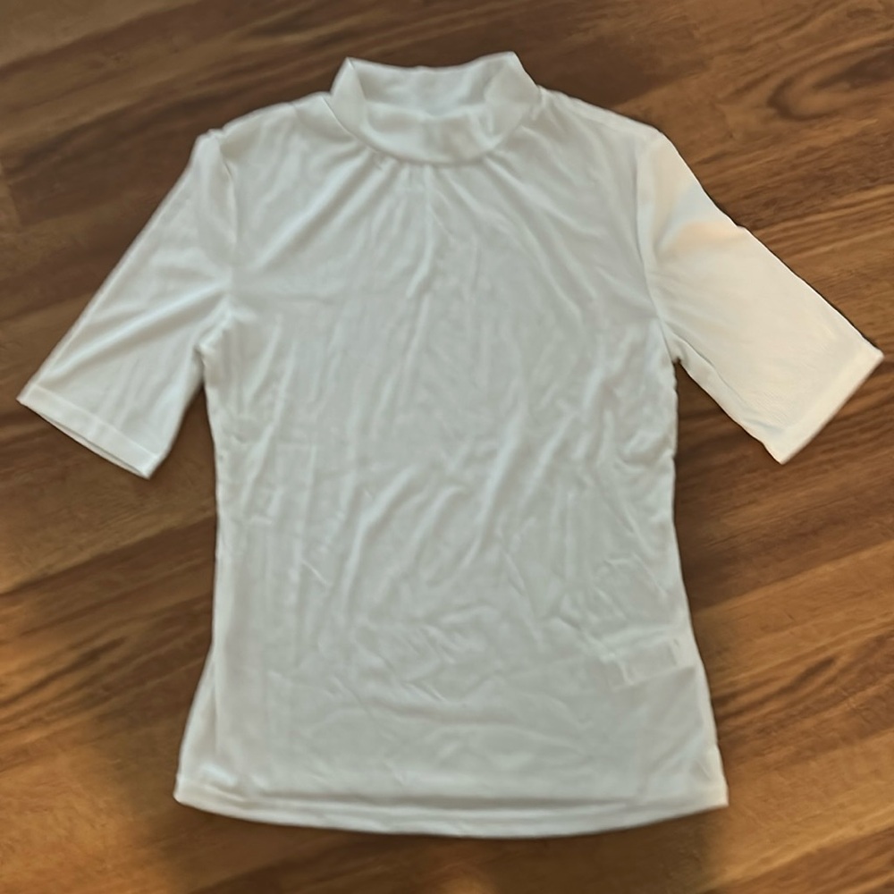 NEW White Mockneck Elbow-Sleeve Top